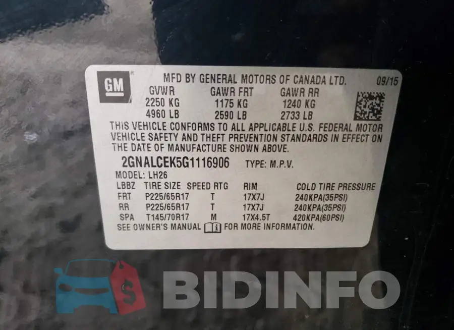 2GNALCEK5G1116906 Photo# 13