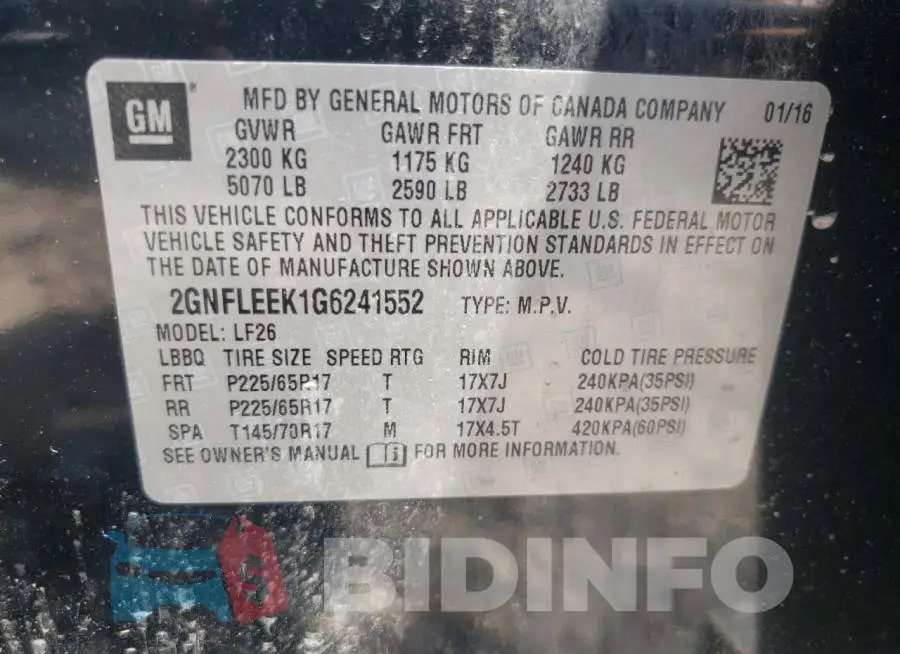 2GNFLEEK1G6241552 Photo# 13