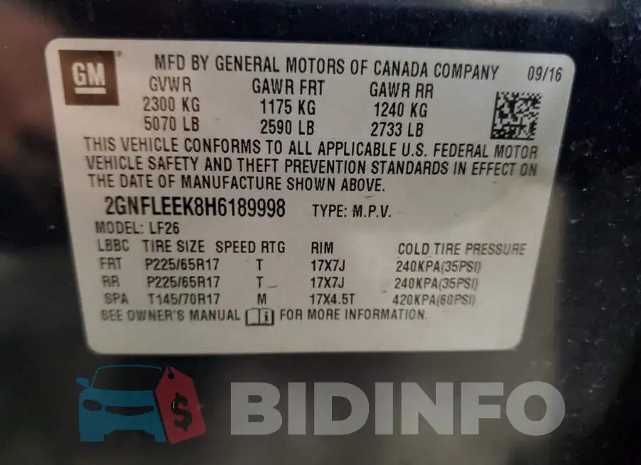 2GNFLEEK8H6189998 Photo# 12
