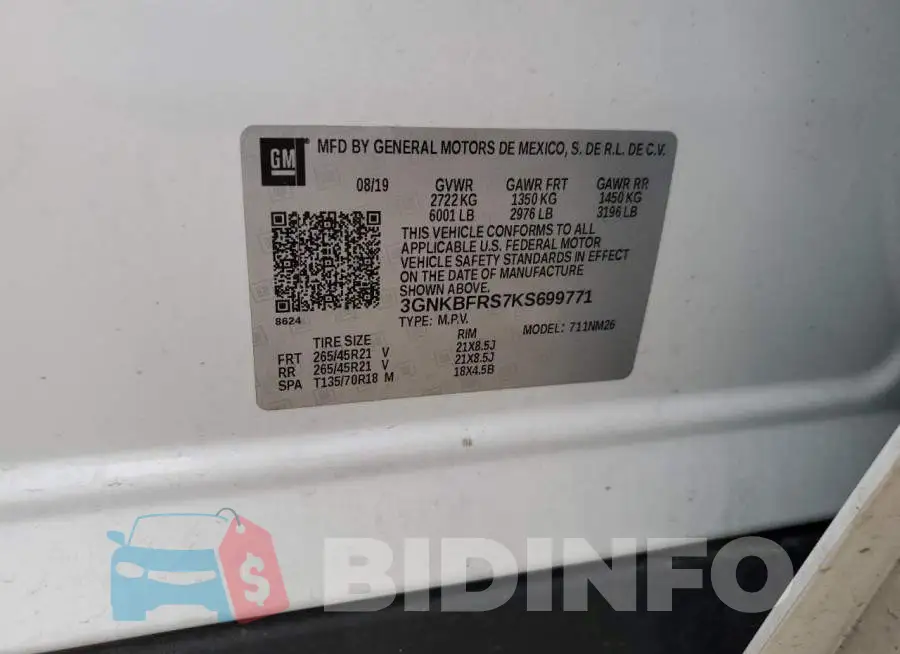 3GNKBFRS7KS699771 Photo# 12