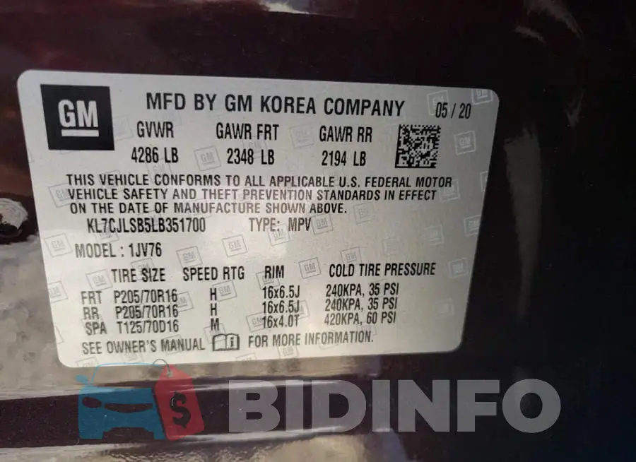 KL7CJLSB5LB351700 Photo# 12