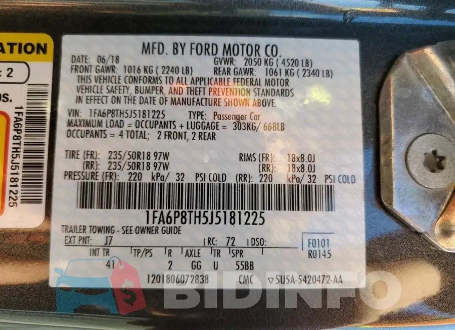 1FA6P8TH5J5181225 Photo# 13