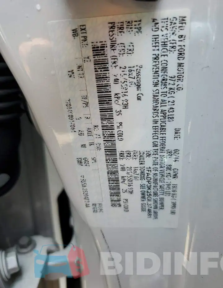 1FADP3K25GL374681 Photo# 12