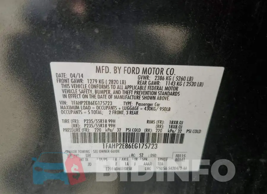 1FAHP2E86EG175723 Photo# 12