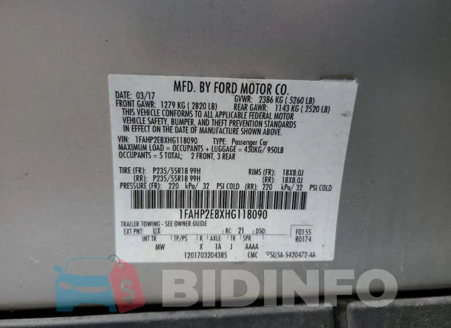 1FAHP2E8XHG118090 Photo# 13