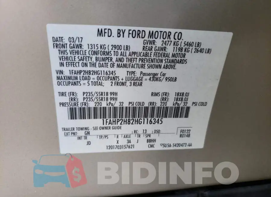 1FAHP2H82HG116345 Photo# 13