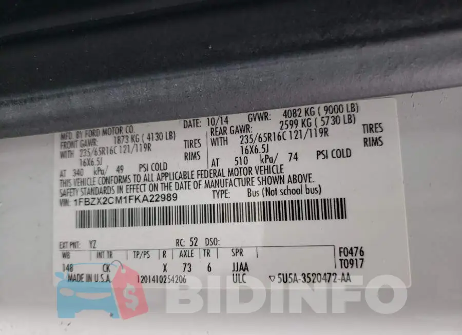 1FBZX2CM1FKA22989 Photo# 13
