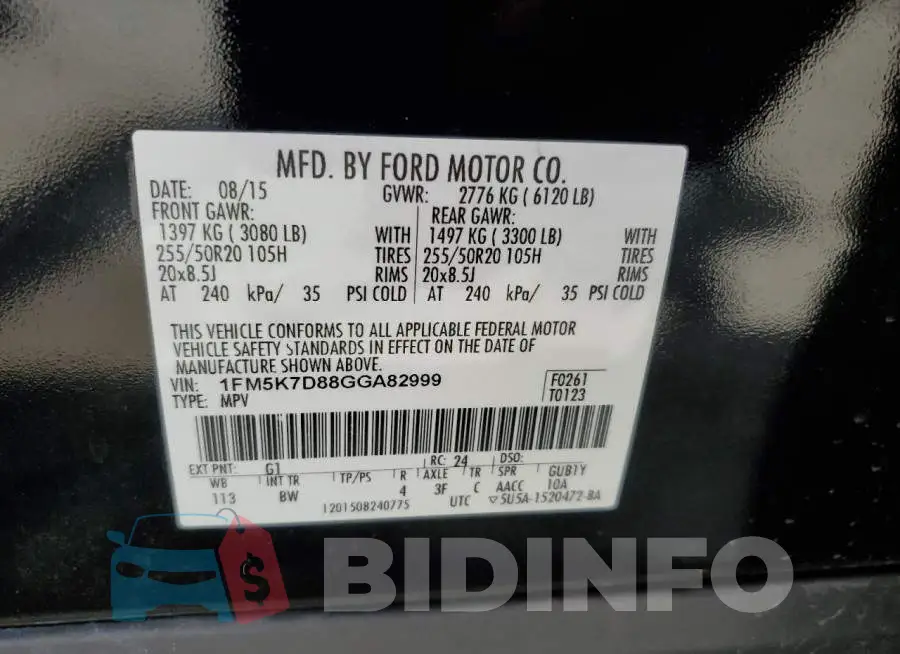 1FM5K7D88GGA82999 Photo# 13