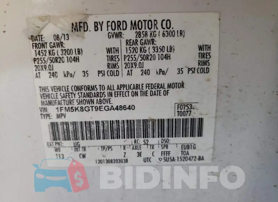 1FM5K8GT9EGA48640 Photo# 13