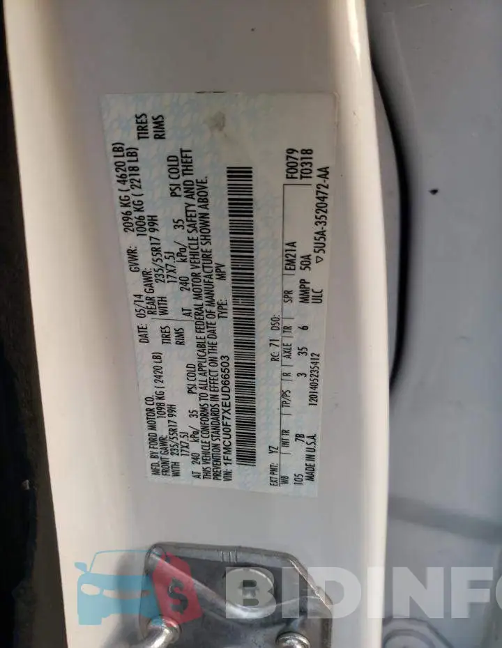 1FMCU0F7XEUD66503 Photo# 14