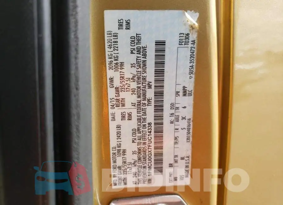 1FMCU0GX7FUC14338 Photo# 14