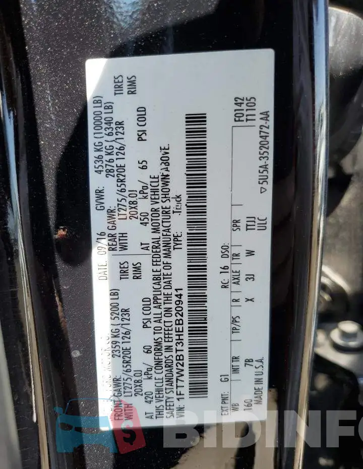 1FT7W2BT3HEB20941 Photo# 12