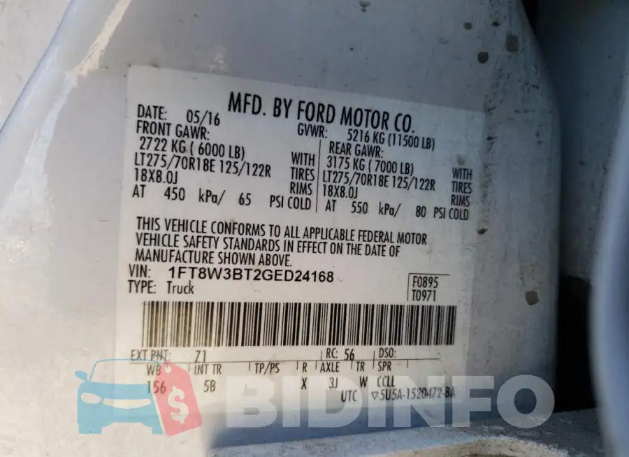 1FT8W3BT2GED24168 Photo# 10