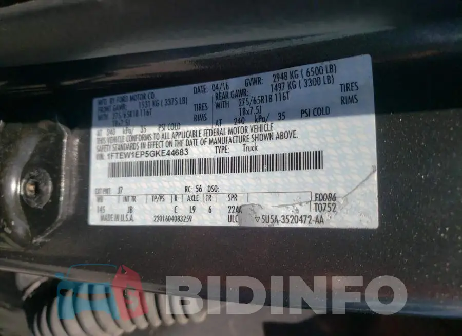 1FTEW1EP5GKE44683 Photo# 10