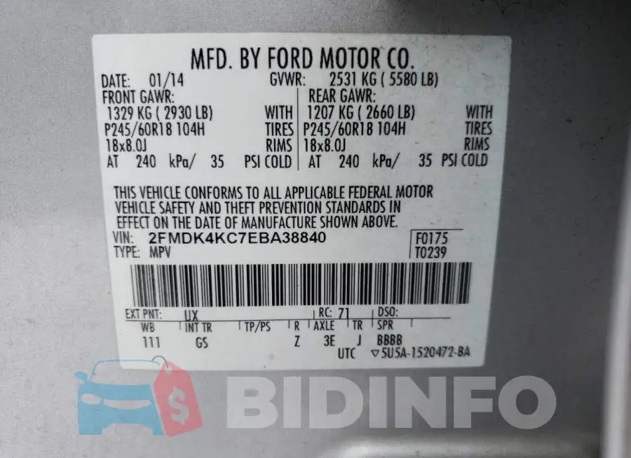 2FMDK4KC7EBA38840 Photo# 14