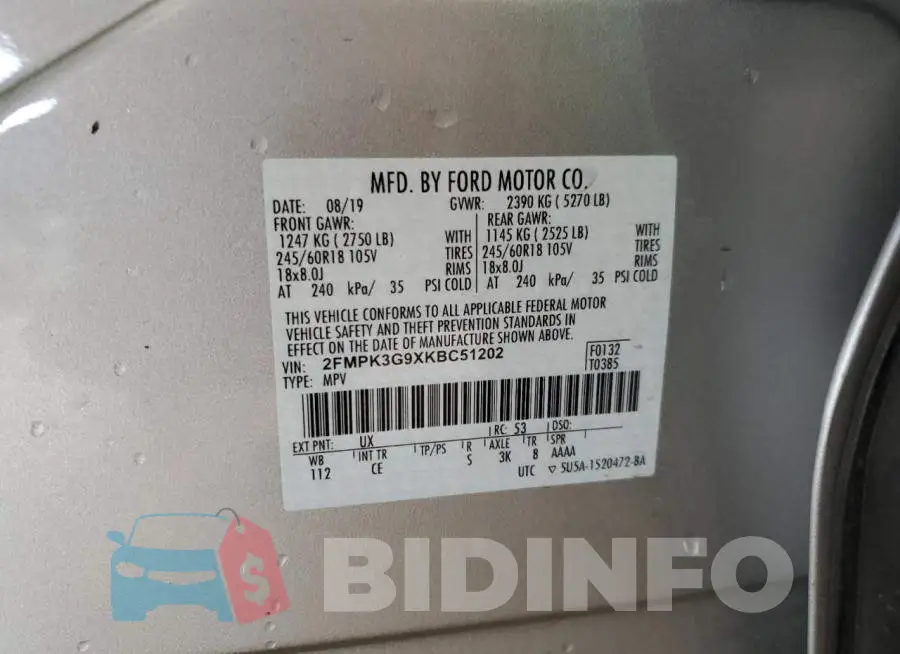 2FMPK3G9XKBC51202 Photo# 13