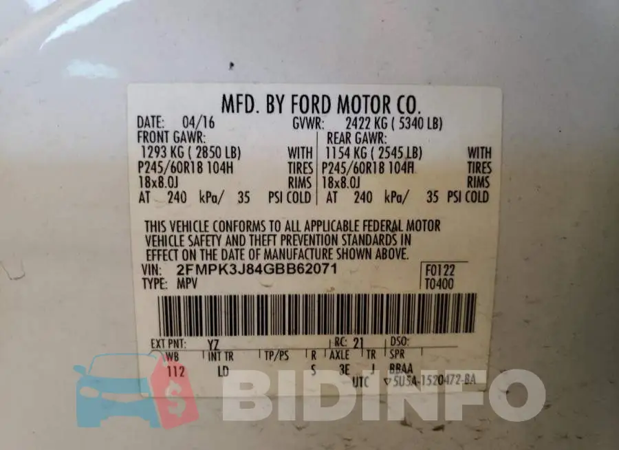 2FMPK3J84GBB62071 Photo# 12