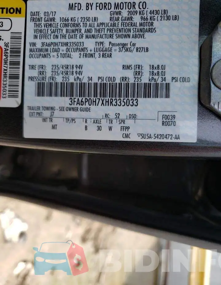 3FA6P0H7XHR335033 Photo# 12