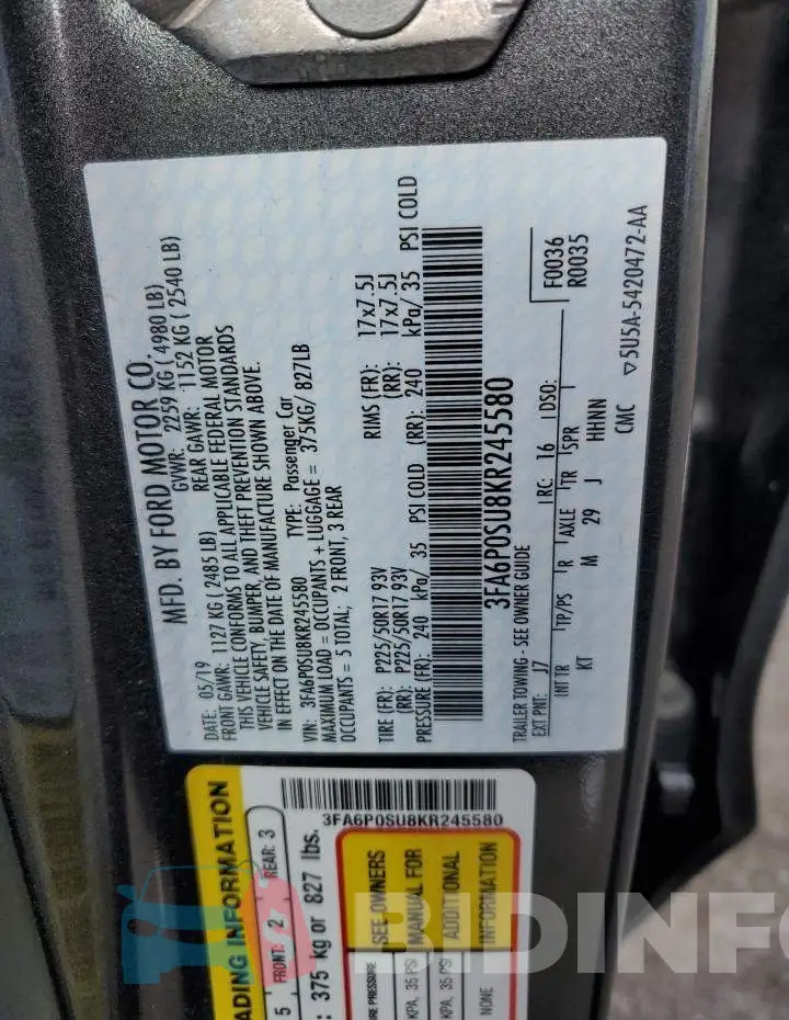 3FA6P0SU8KR245580 Photo# 12