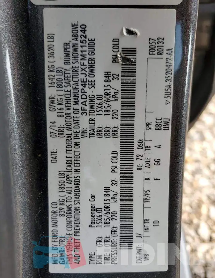 3FADP4EJXFM115240 Photo# 12
