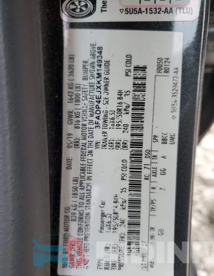 3FADP4EJXKM149348 Photo# 12