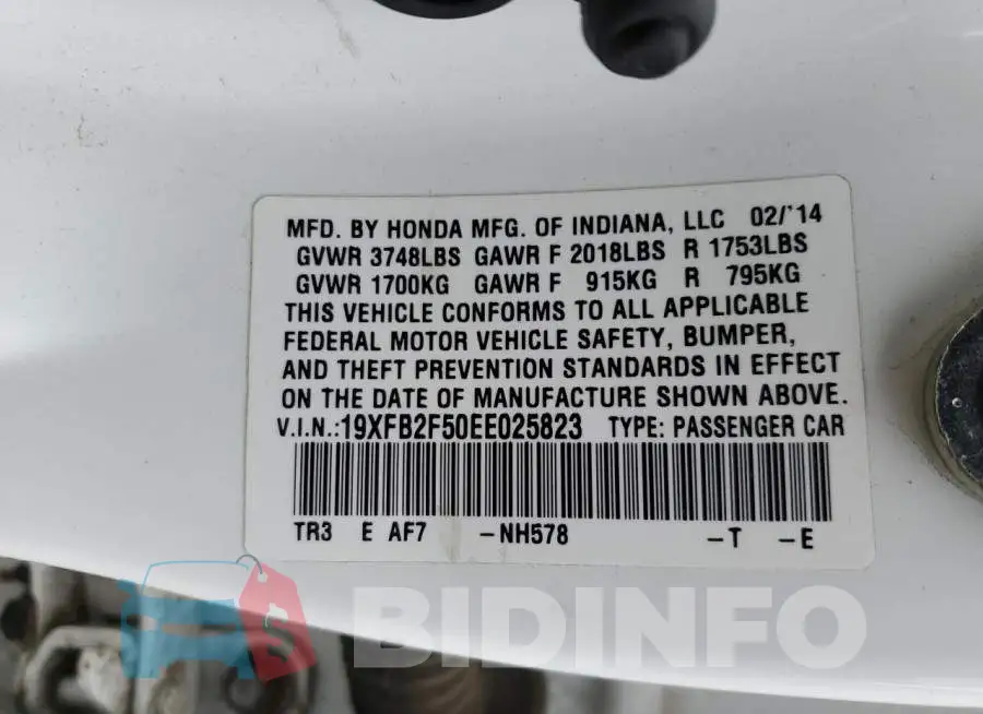19XFB2F50EE025823 Photo# 12
