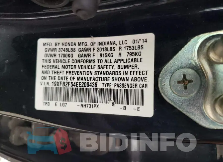 19XFB2F54EE209436 Photo# 13