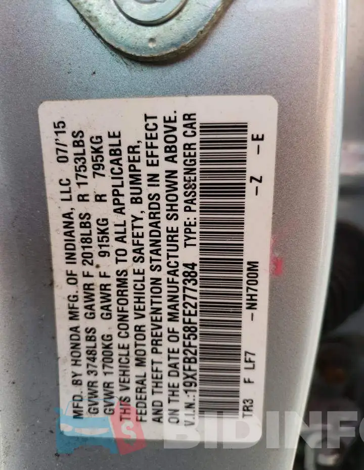 19XFB2F58FE277384 Photo# 12