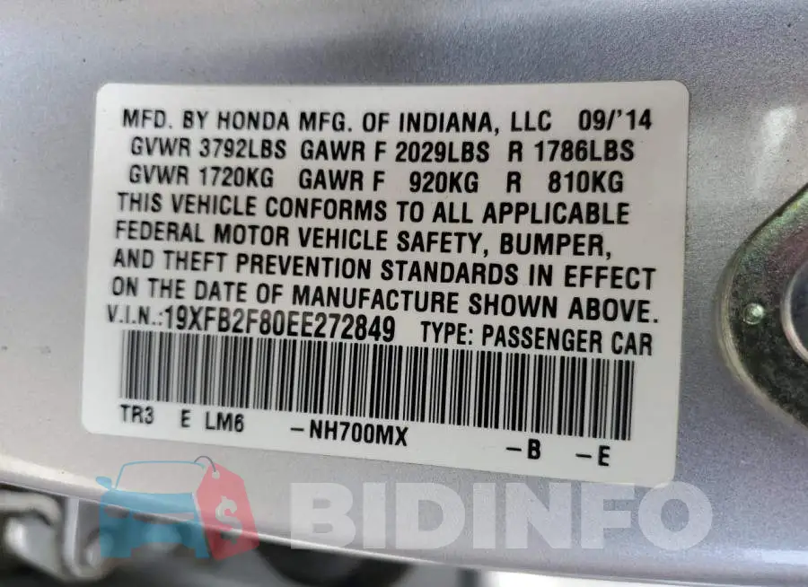19XFB2F80EE272849 Photo# 12