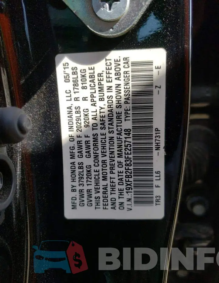 19XFB2F83FE257148 Photo# 13