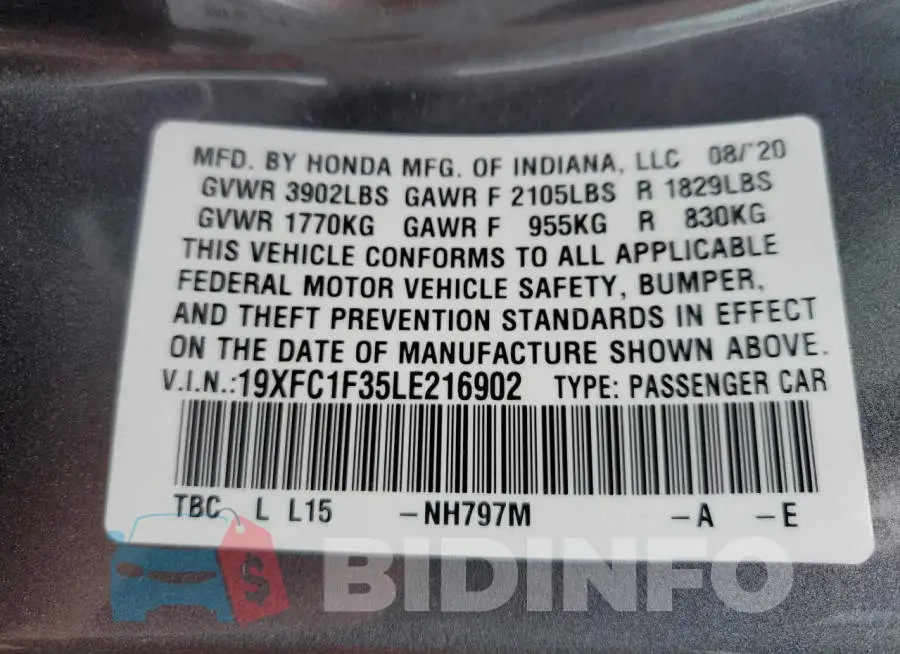 19XFC1F35LE216902 Photo# 13