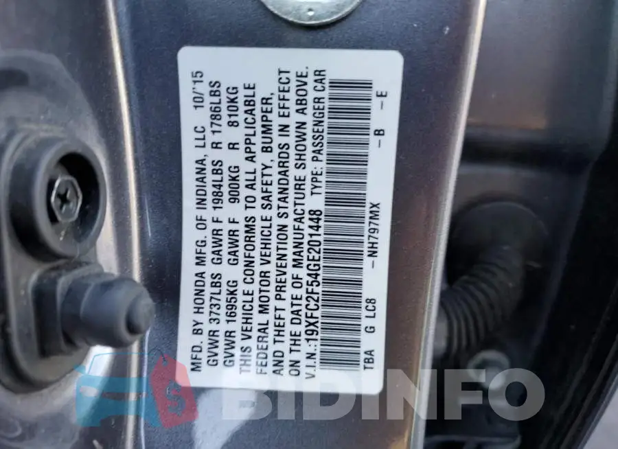19XFC2F54GE201448 Photo# 12