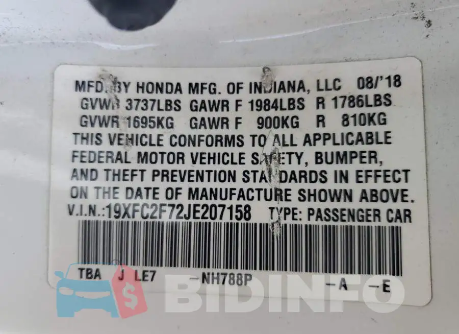 19XFC2F72JE207158 Photo# 13
