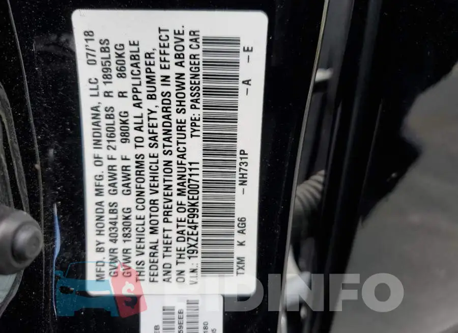19XZE4F99KE007111 Photo# 12
