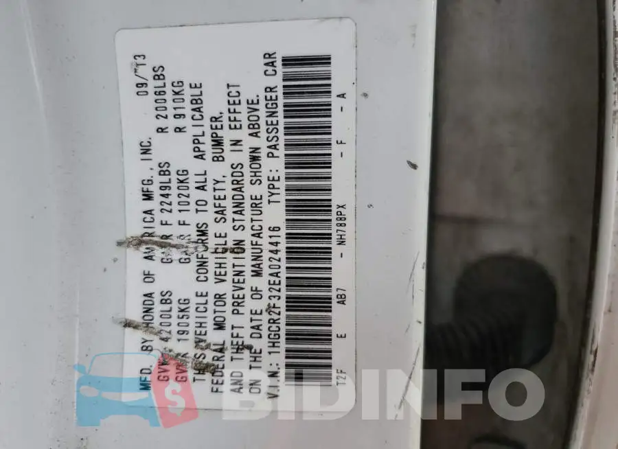 1HGCR2F32EA024416 Photo# 12