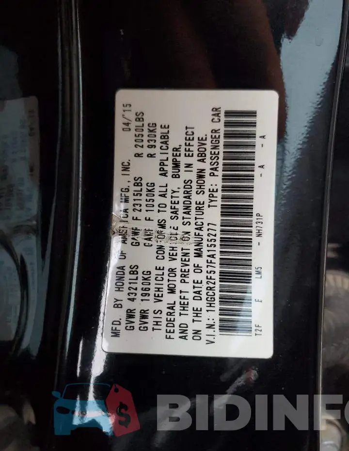 1HGCR2F57FA155277 Photo# 12