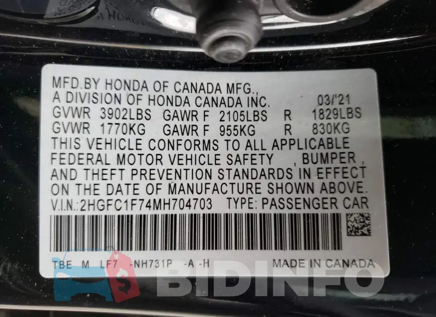 2HGFC1F74MH704703 Photo# 12