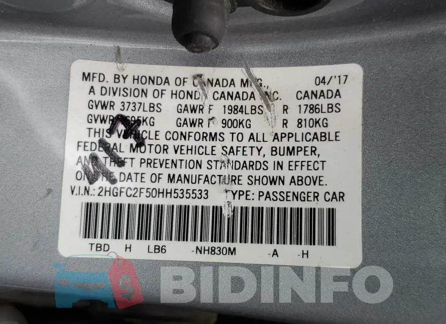 2HGFC2F50HH535533 Photo# 12