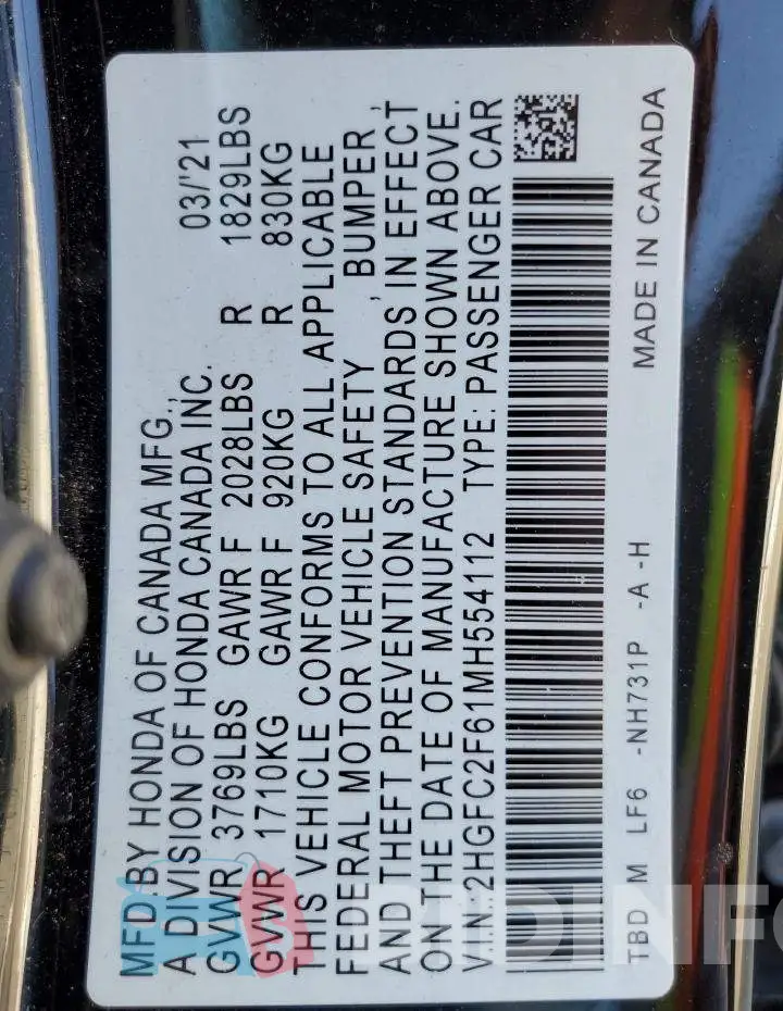 2HGFC2F61MH554112 Photo# 12