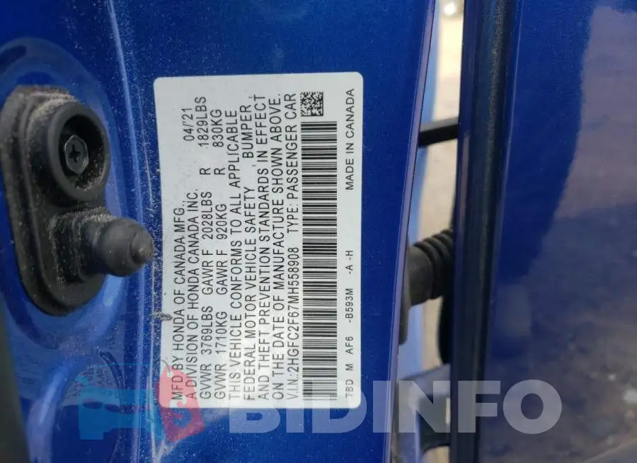 2HGFC2F67MH558908 Photo# 13
