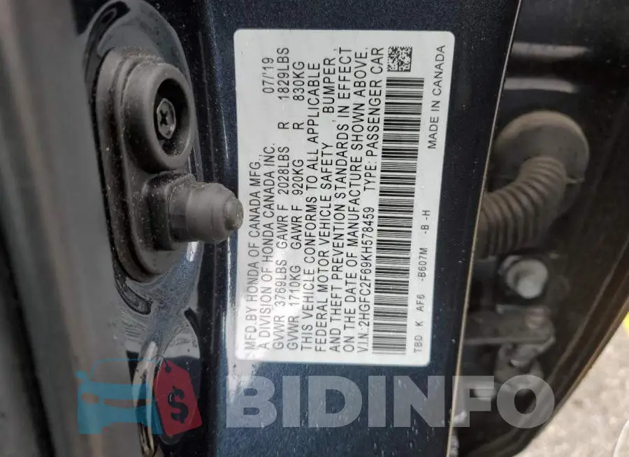 2HGFC2F69KH578459 Photo# 12