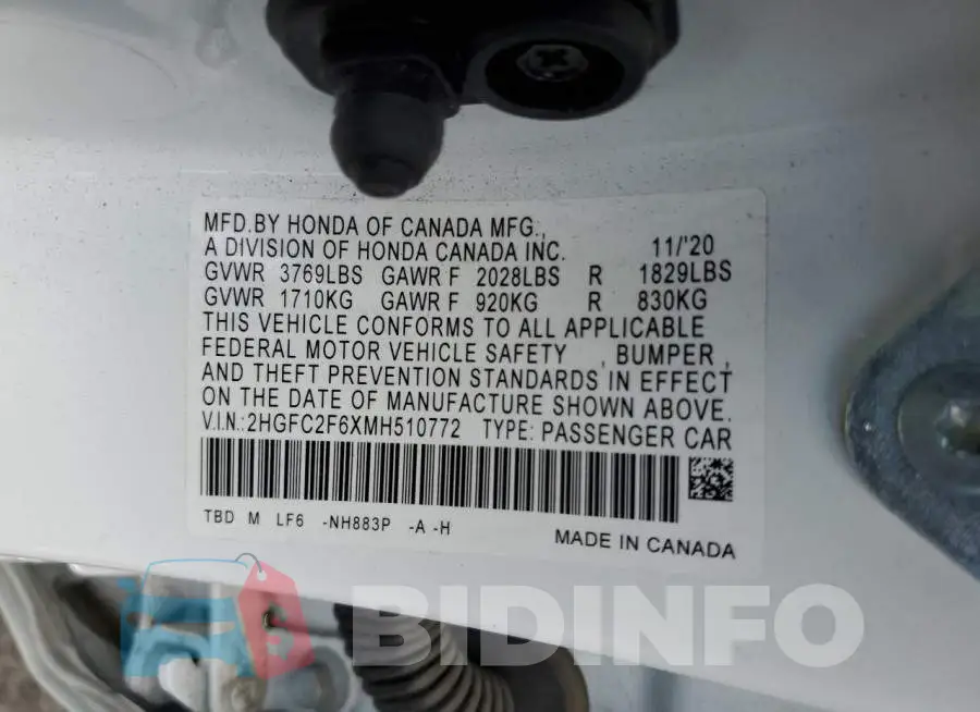 2HGFC2F6XMH510772 Photo# 12
