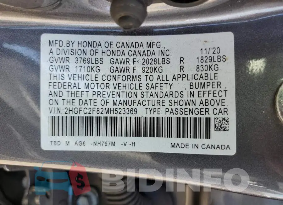2HGFC2F82MH523369 Photo# 12