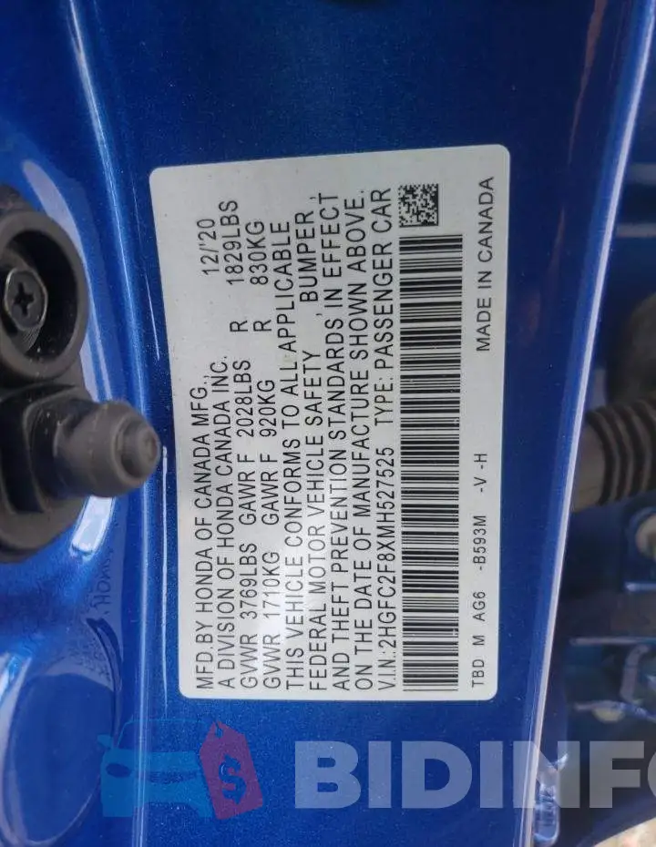 2HGFC2F8XMH527525 Photo# 12