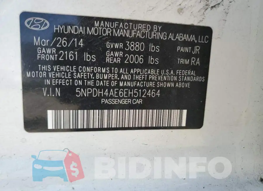 5NPDH4AE6EH512464 Photo# 12