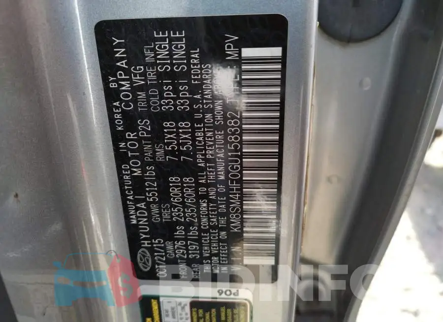 KM8SM4HF0GU158382 Photo# 13