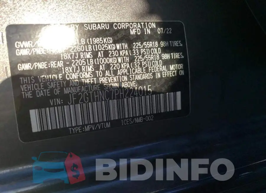 JF2GTHNC7PH224015 Photo# 12