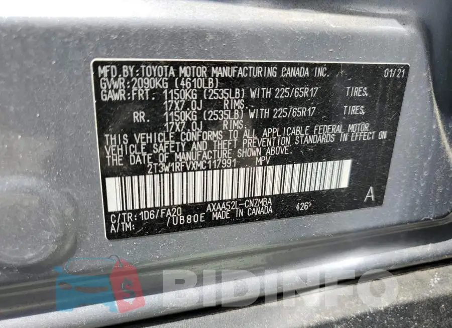 2T3W1RFVXMC117991 Photo# 12