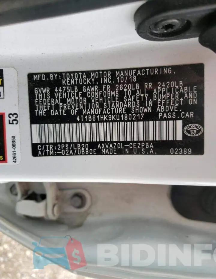 4T1B61HK9KU180217 Photo# 10