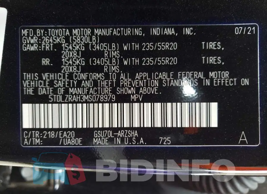 5TDLZRAH3MS078979 Photo# 13